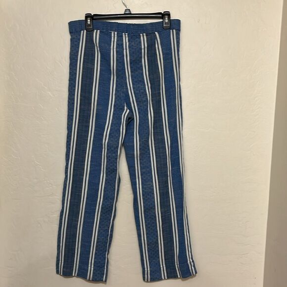 Ace & Jig Atlantic Blue White Stripe Boho Cropped Contemporary Pull-On Pants - Picture 2 of 10